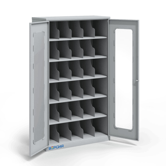 Металлический шкаф для 30 противогазов ХПГ-30, с дверьми из акрилового стекла Металлический шкаф для 30 противогазов ХПГ-30, с дверьми из акрилового стекла