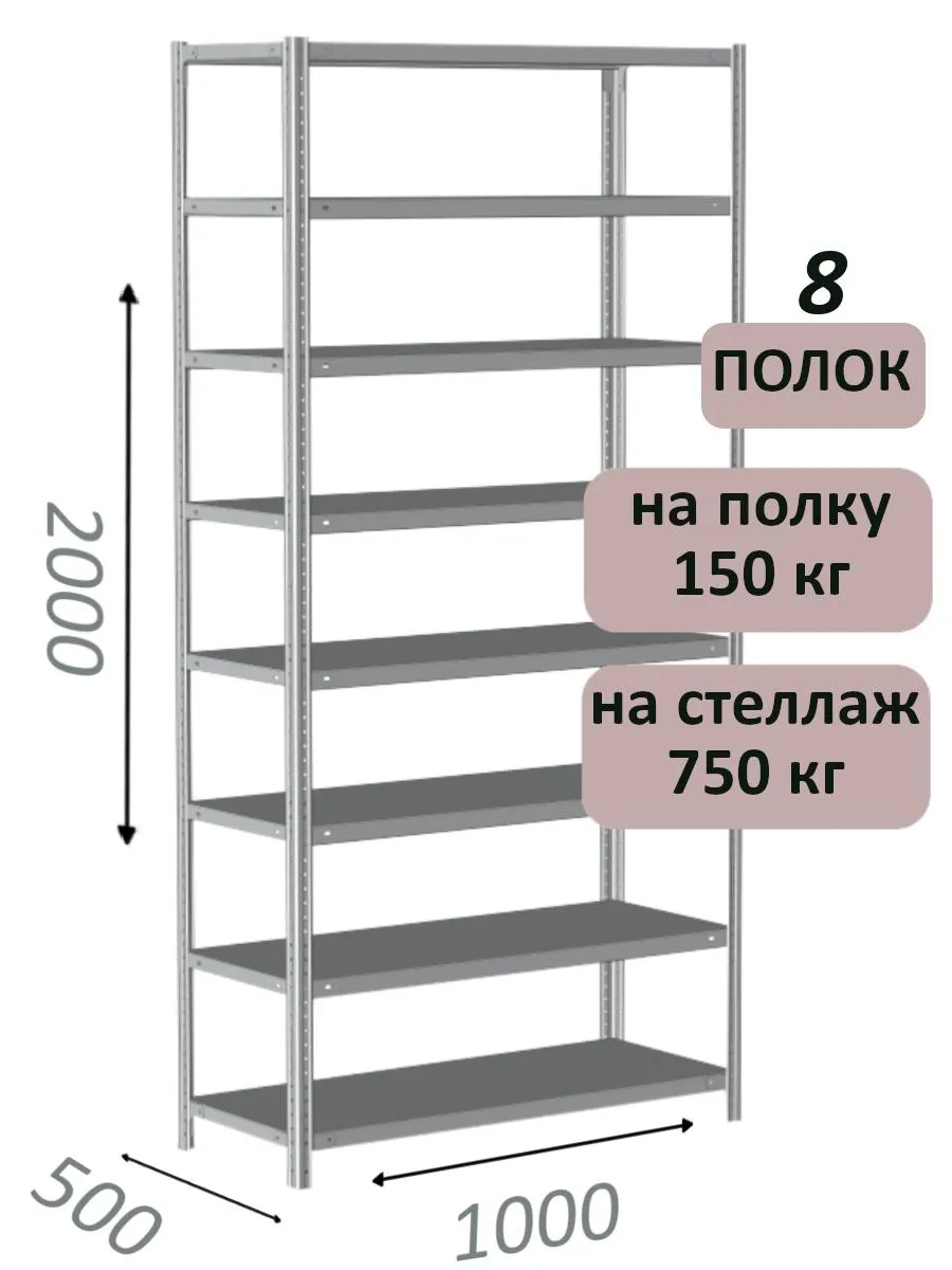 Стеллаж MS Strong 200х100х50, 8 полок Стеллаж MS Strong 200х100х50, 8 полок