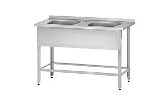 Ванна моечная цельнотянутая ВМЦн - 1400x600x860 Norma Inox, 2 м/о 500x400x250, борт, отв. д/смесит., экран (ножка угловая)