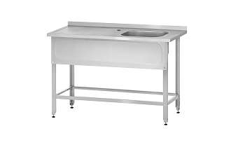 Ванна с рабочей поверхностью РПЦн - 1200x600x860 Norma Inox, правое 1 м/о 400x400x250, борт, отв. д/смесит., экран (ножка угловая)