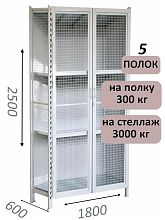 Стеллаж-шкаф СТ-600 с сетчатыми дверьми и сетчатой стенкой 2500х1900х600, 5 полок