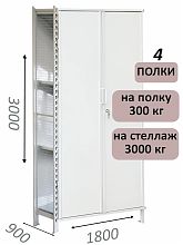 Стеллаж-шкаф СТ-600 с сплошными дверьми и сетчатой стенкой 3000х1900х900, 4 полки