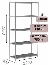 Стеллаж MS Strong 235х120х30, 5 полок