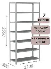 Стеллаж MS Strong 255х120х30, 7 полок