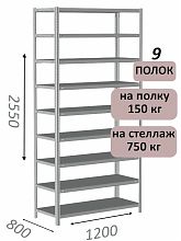 Стеллаж MS Strong 255х120х80, 9 полок